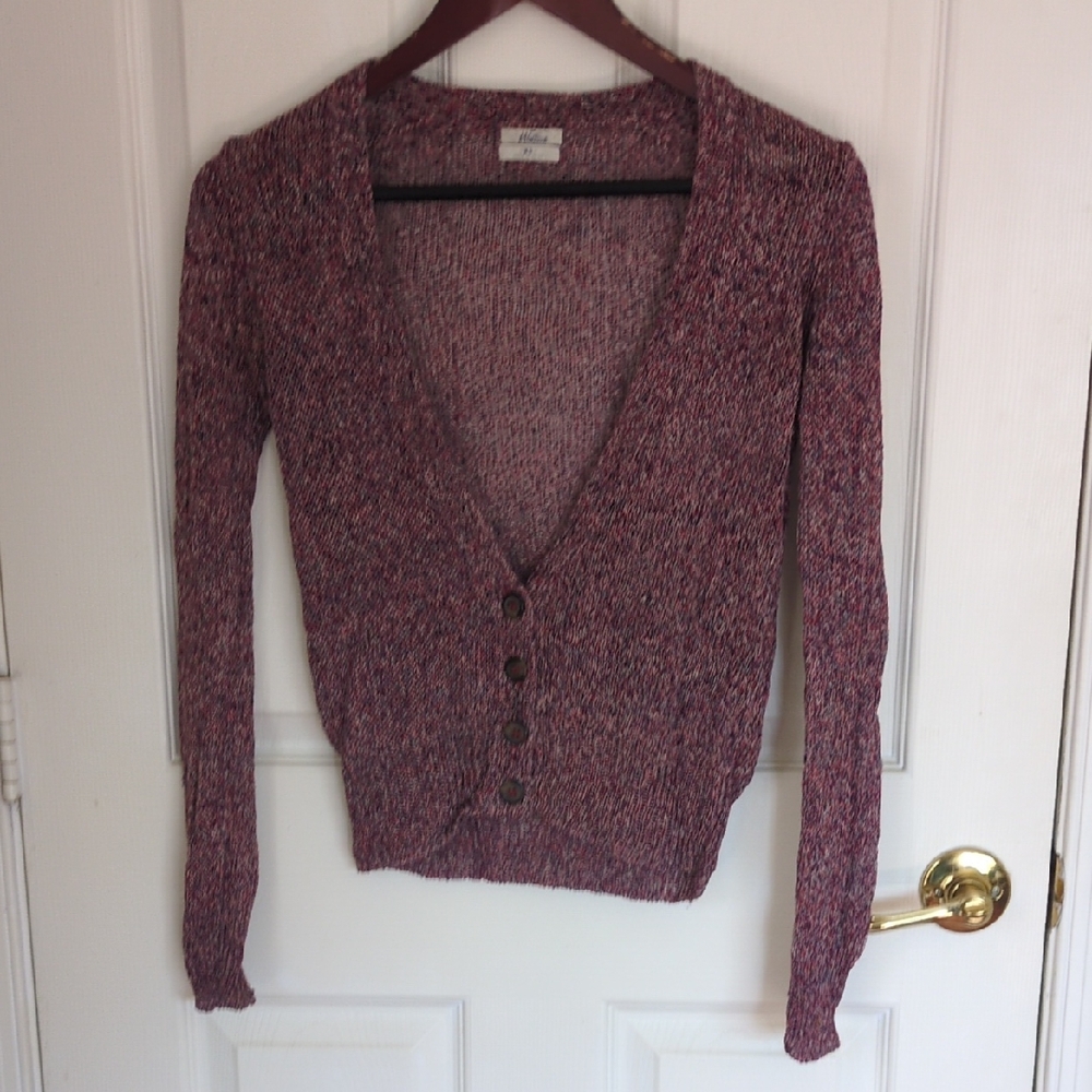Women's Marled Purple Cardigan Sweater